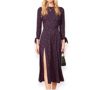 Reformation • Zelda Anaheim Poppy Midi Long Sleeve Slit Dress